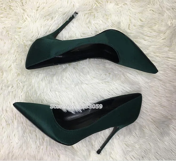 ALMUDENA/Роскошные женские туфли-лодочки Изумрудного и темно-зеленого цвета из шелковой ткани; туфли-лодочки на шпильке из сатиновой ткани для торжеств; туфли-лодочки с острым носком