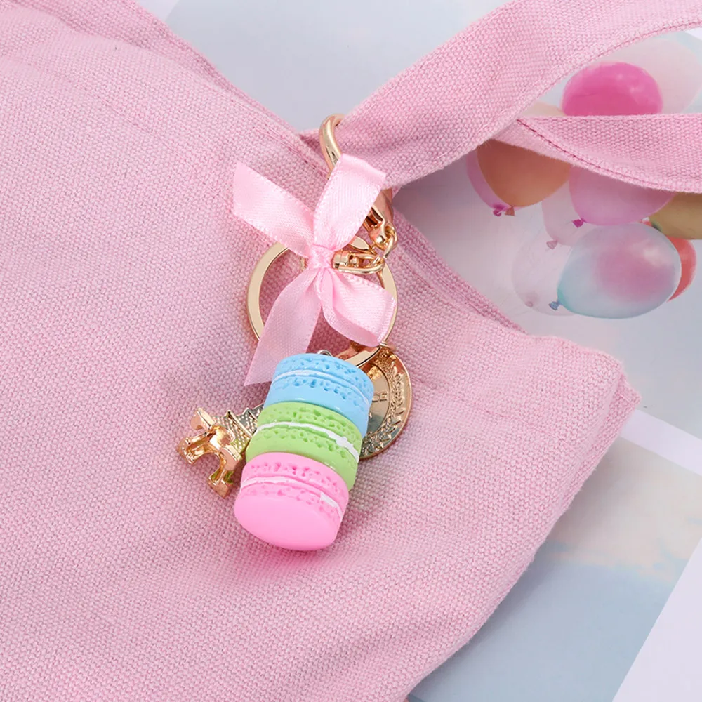 

Fashion Cute Macaron Cake Pendant Keychain Korean Holder Candy Color Charm Handbag Car KeyRing Fashion Gifts Accessories