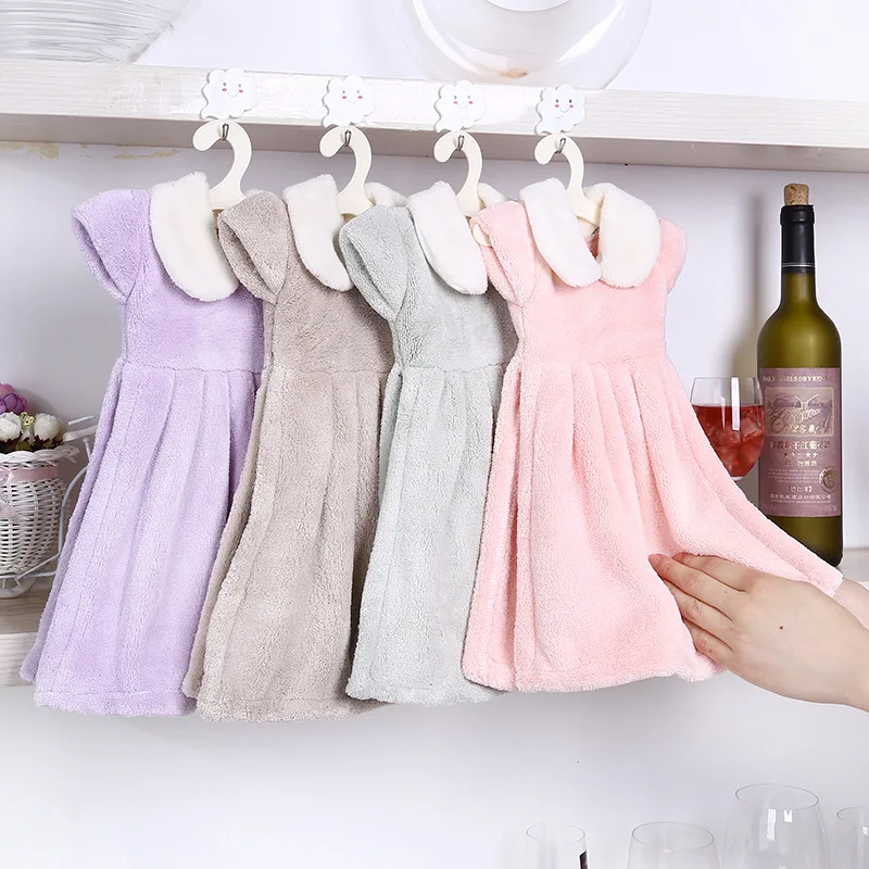 4 Colors Cute Hand Towel Dress Shape Super Absorbent Soft Bathroom