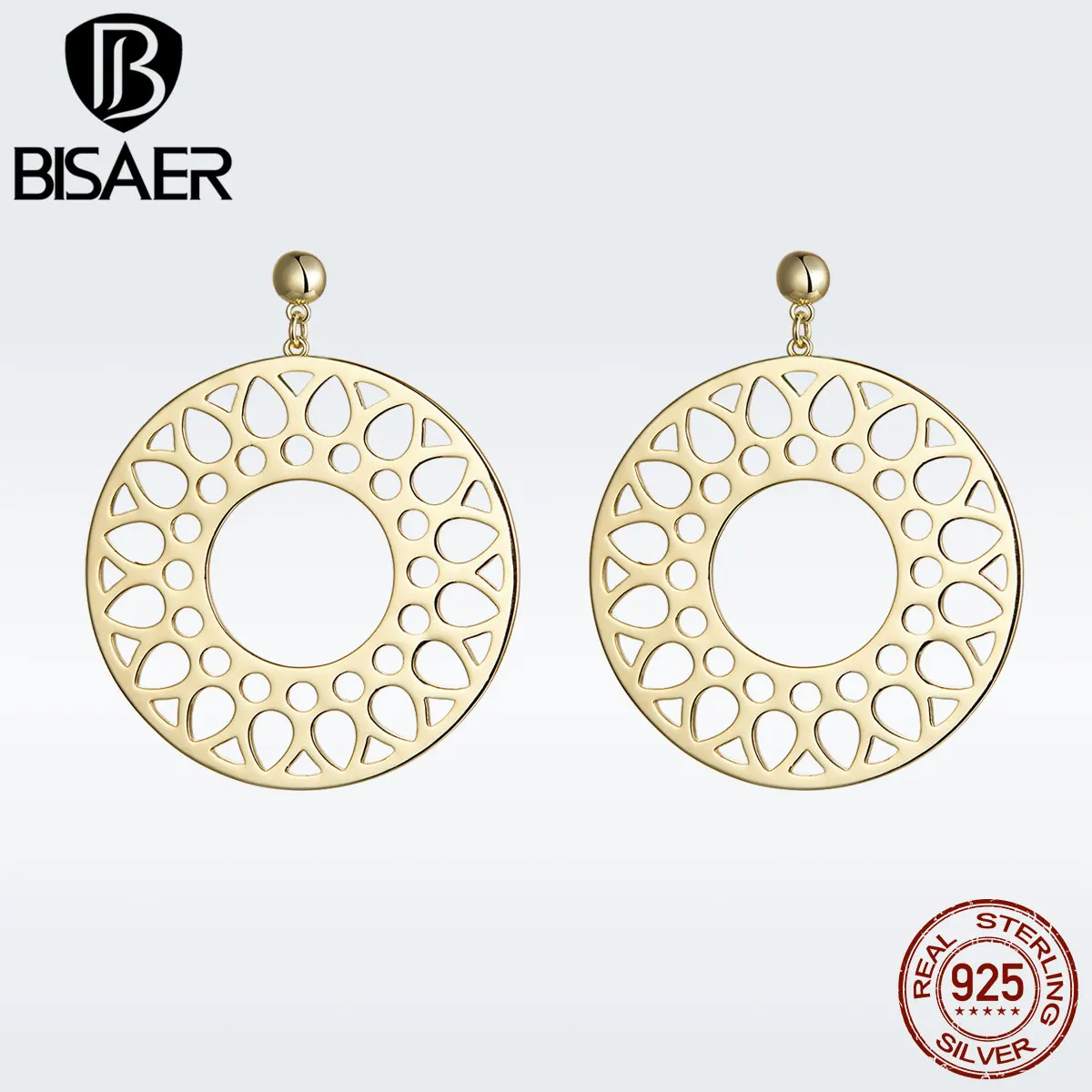 

BISAER Gold Color Bohemia Round Drop Earrings for Women Fashion macreme Ethnic Holiday Jewelry Brincos GSE185
