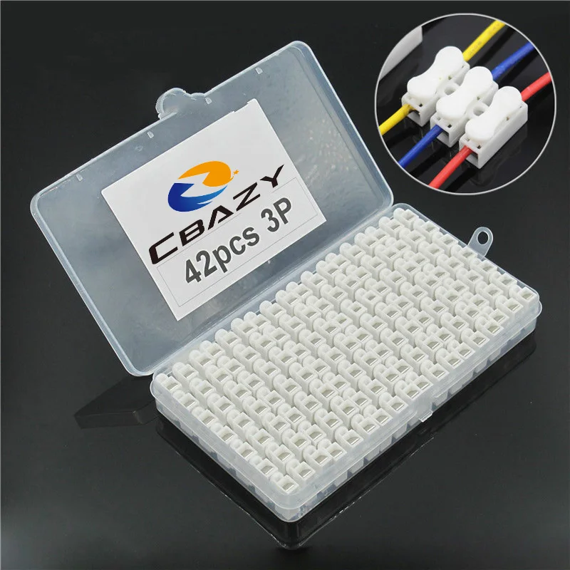 

42pcs boxed 3p Triple wire Spring - loaded terminal block Connector no screw