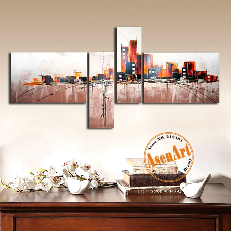 

Unframed Handpainted Abstract Oil Painting New York City Canvas Painting Wall Art Picture Unique Gift for Living Room 4pcs/set