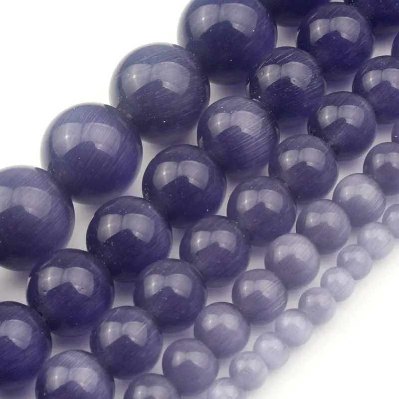 4 6 8 10 12 mm 15'' Purple Cat Eye Opal Round Loose Natural Stone Beads For Jewelry Making Fit DIY Men Charms Bracelet Necklace |