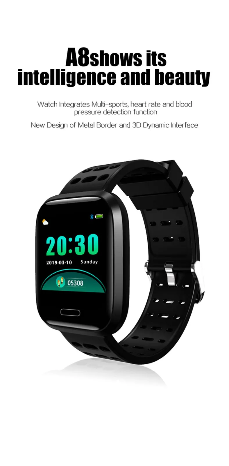 1.3inch Full Color Screen Blood Pressure Heart Rate Monitor Smart Watch Bracelet Heart Rate Monitor bracelet femme 2019