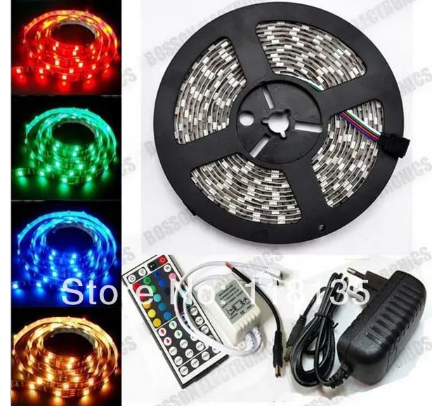 3528 SMD RGB из светодиодов полоска гибкий лёгкие 60led / M 5 м 300 из светодиодов DC 12 V + 44key ик пульт дистанционного управления + 2а электропитание