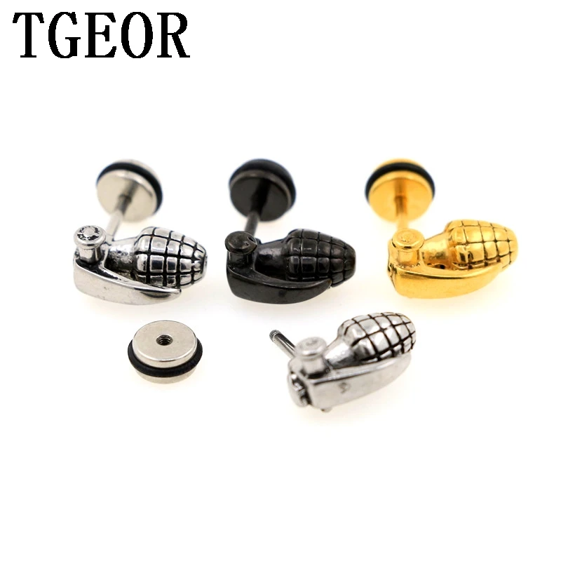 

free shipping illusion cheaters earring 30pcs 1.2*6*6/(7*12)mm Stainless Steel colors Grenades ear piercing fake plugs