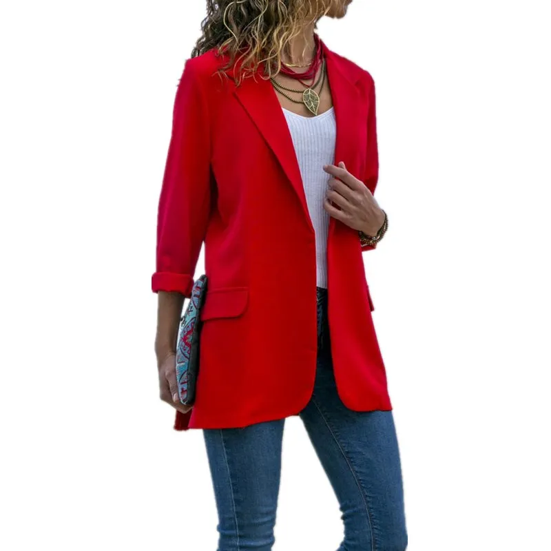 

Office Lady Jackets Women 3/4 Sleeve OL Slim Fitted Business Coat Solid Color Turn-down Collar Jacket Coat Women Suit