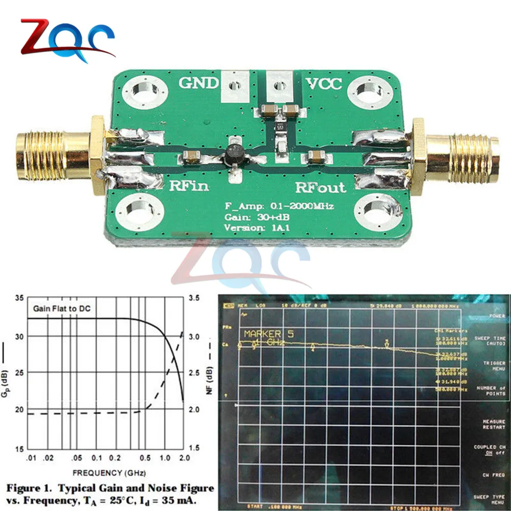 0,1-2000 МГц РЧ широкополосный усилитель усиления 30 дБ малошумный усилитель LNA плата модуль