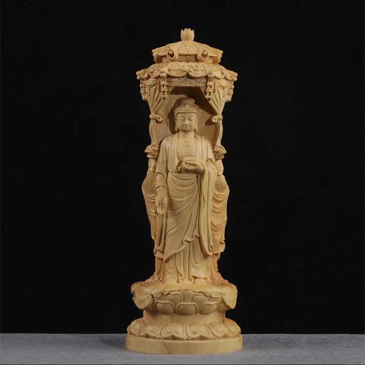 Goede Delicate Westerse Drie Boeddha Ronde sculpturen hout standbeelden Chinese stijl folk standbeeld hand sculptuur miniatuur boom thuis decors