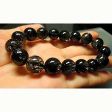 Подлинный высококачественный натуральный черный Рутиловый Кварц готовой стрейч мужской браслет круглые бусины 12 мм