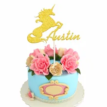 1 шт. на заказ Единорог торт Топпер Блестящий золотистый Серебристый название Торт Топперы девушка для именинного пирога украшения стола