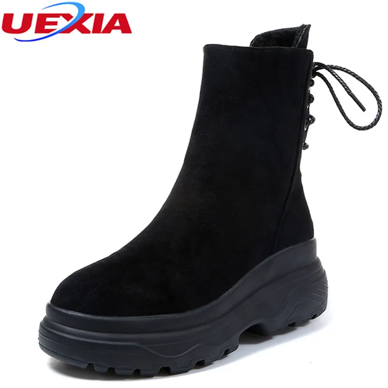 

UEXIA Women Boots Shoe Ankle Chelsea High Increase Platform Sexy Round Toe Lady Office Boot Fashion Casual Lace-up Platform Work