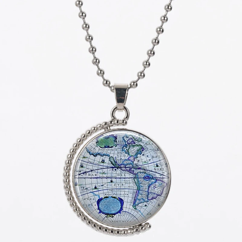 

CHB6 blue color Hand-painted navigational map 25mm size women 925 silver 45cm chain send with bag for women birthday gift