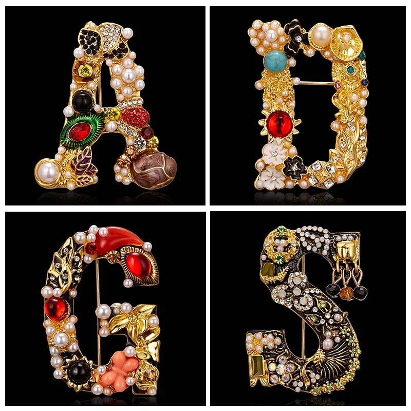 

Rinhoo Luxury Pearl Letter Brooches 4 Style Colorful Rhinestone Pearl Women Brooch Pin Charm Jewelry Brooch Clothes Accessories