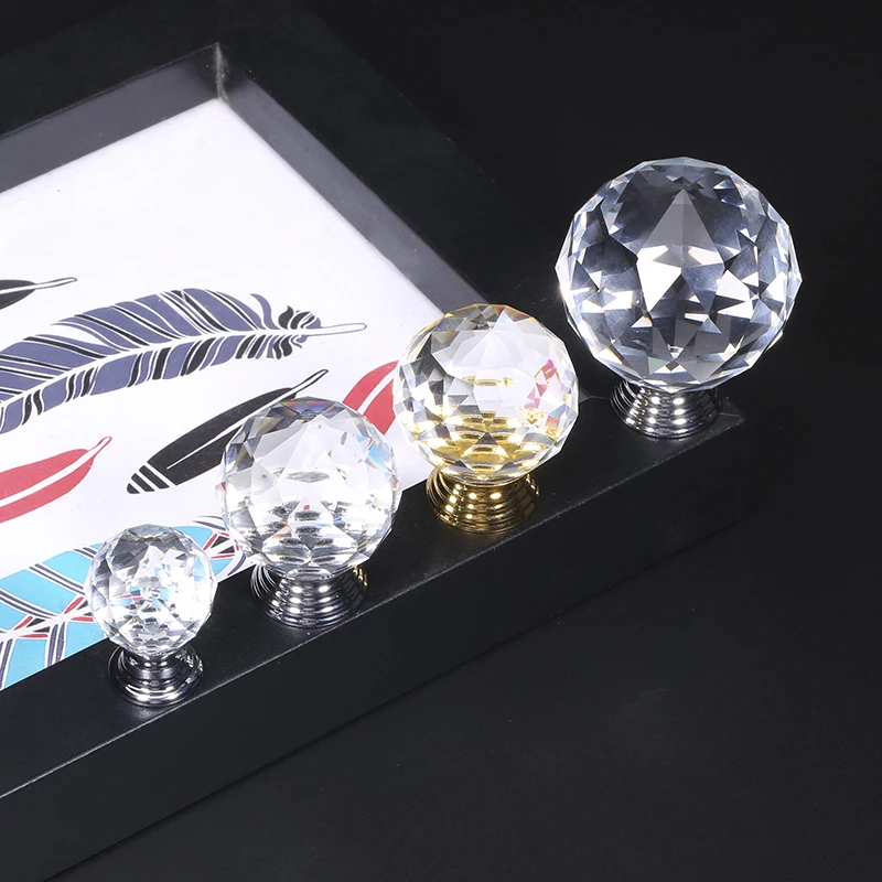 Round Diamond Crystal Glass Knobs Cupboard Pulls  (10)