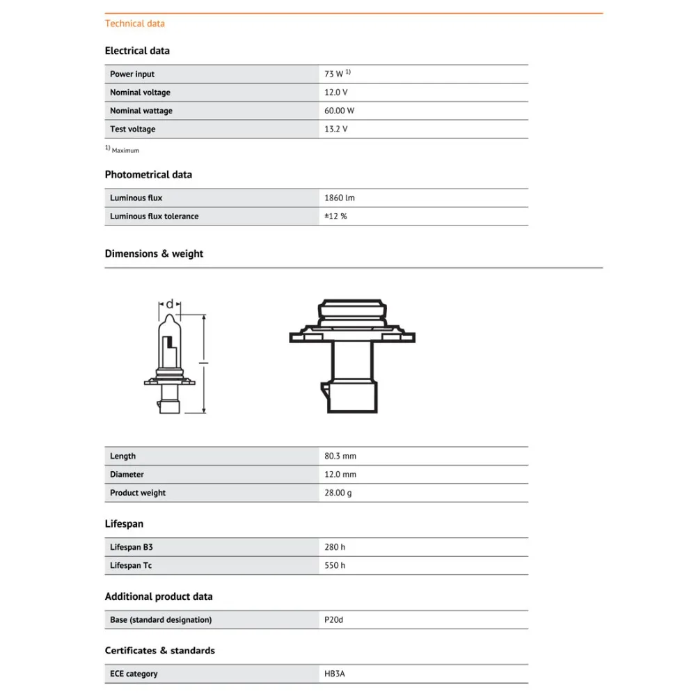 OSRAM Оригинал 9005XS HB3A 12V 60W P20d 3200K Стандартная автомобильная фара Замена лампа OEM