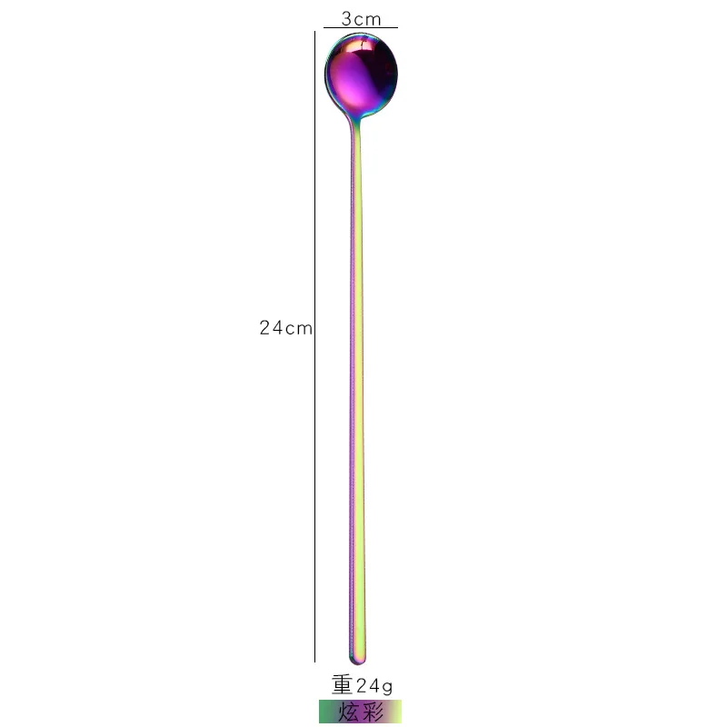 Красочная ложка с длинной ручкой из нержавеющей стали, креативная Корейская ложка для холодных напитков, мороженого, кофе, чая, перемешивания, барный инструмент, кухонные принадлежности - Цвет: Multicolor