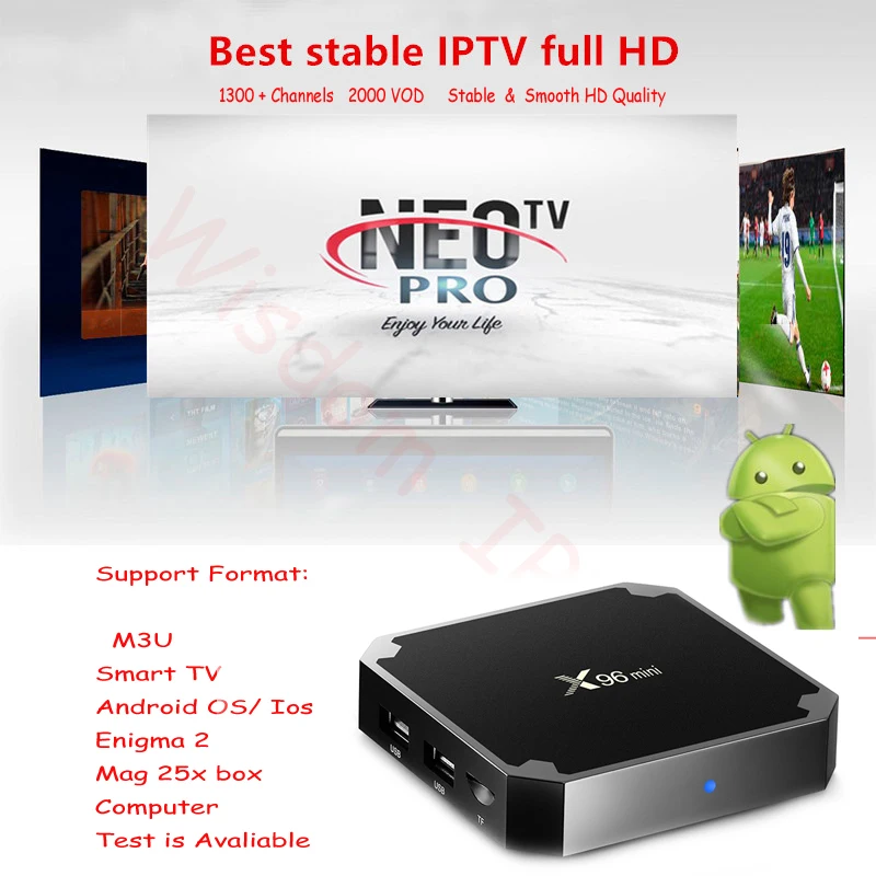 

French Iptv subscription Live TV VOD Movies channels French Arabic UK Europe Neo one year Android, Smart TV,M3U, Enigmas 2