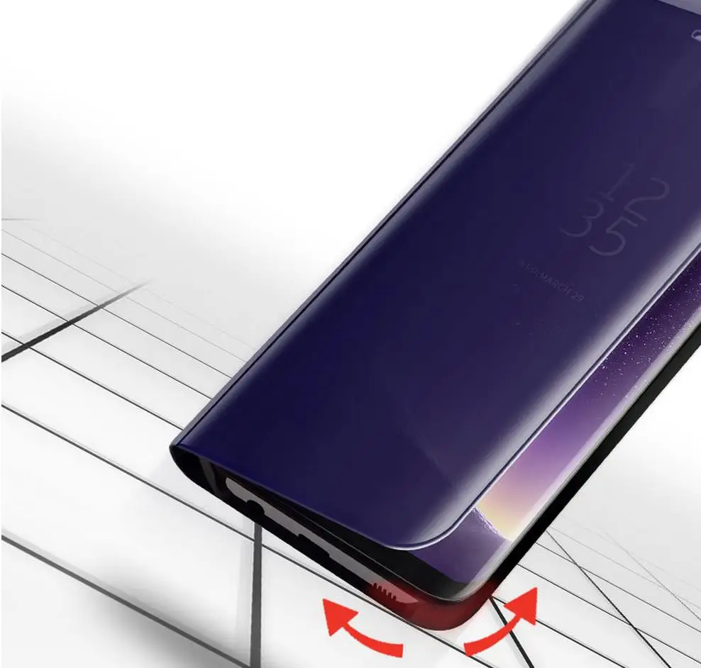 2018 J4 флип кейсы кожаный чехол для Samsung J6 смарт зеркало просмотра Капа глянцевый