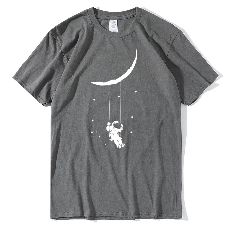 Summer T Shirt Tops Tees 100% Cotton Short Sleeve Swing On The Moon Creative Designs Men T-shirt Casual o-neck Cool Tshirt | Мужская