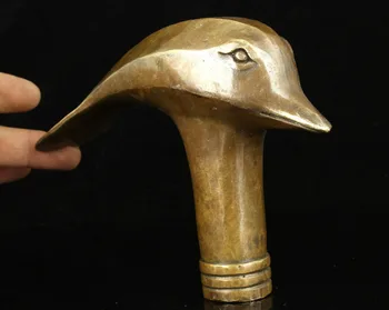 

ymying Collectible Old Handwork Carving Bronze Statue Dolphin Cane Head Walking Stick