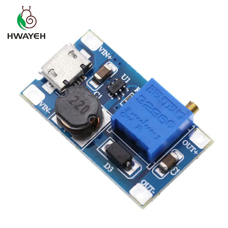 10 шт./лот MT3608 DC Регулируемый Модуль Boost 2A Повышающий с микро USB 2 в 24в до 5В 9В 12В 28В