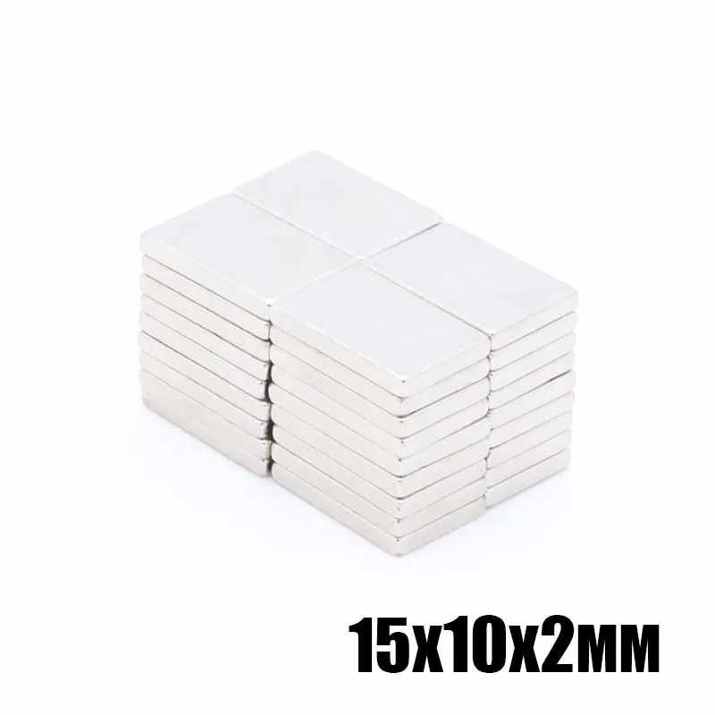 100 шт. 15x10x2 мм, неодимовый магнит 15*10*2 мм квадратные сильные редкоземельные магниты 15*10*2 мм NdFeB постоянный Круглый Магнитный 15x10x2 мм