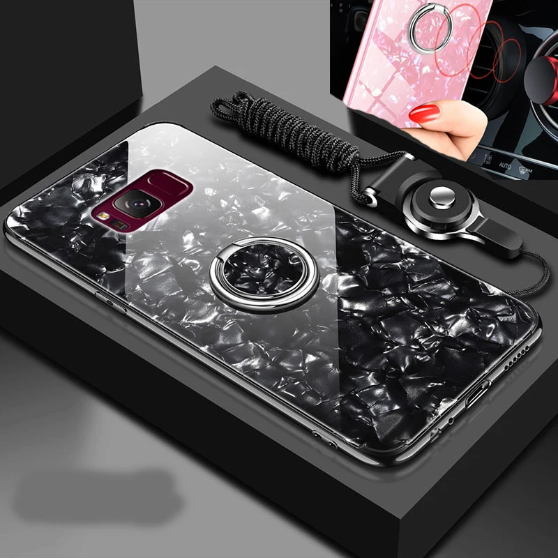 

Mable Magnetic Ring Holder Case for Samsung Galaxy S8 Plus S8+ Cover Tempered Glass Back Coque For Samsung S9 Plus Note 8 9 Case