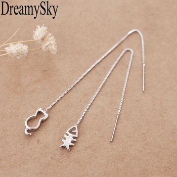 

DreamySky 2018 New Design 925 Sterling Silver Long Cat Fish Earrings For Women Fashion Jewelry Free Shipping Brincos