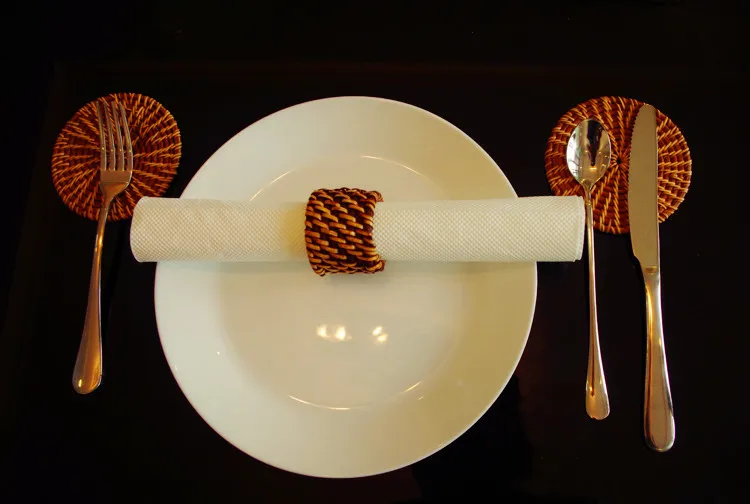 Buy 10pcs Simple green hand woven rattan napkin ring