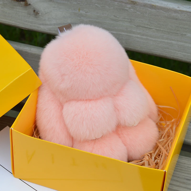 

18cm cute Rabbit Puffy Pompon Key Chains Handmade Pokemon Bags Pendant Fashion Jewelry Ornament Car Keychain New Year Gifts Kids