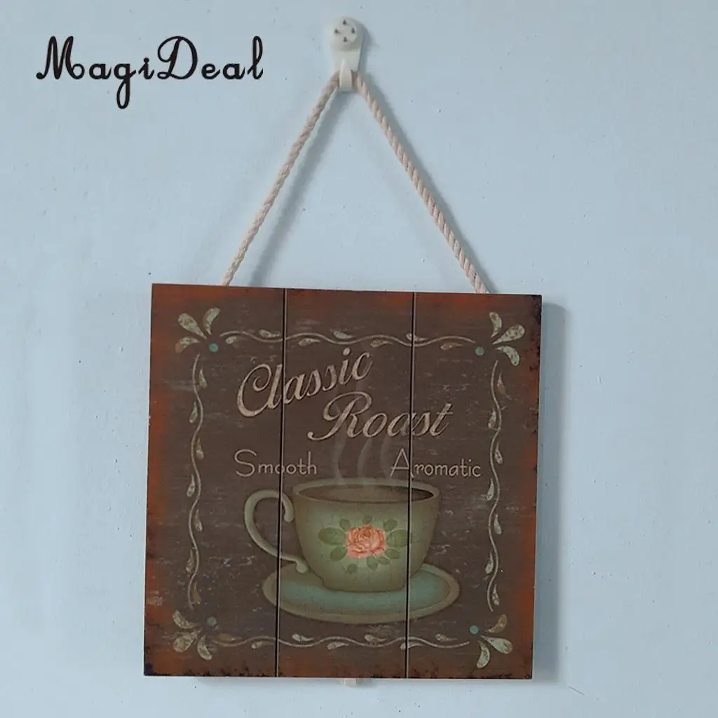 20x20cm Shabby Chic Solid Wood Coffee Sign Plaque Cafe Bar Dining Room Hanging Decor