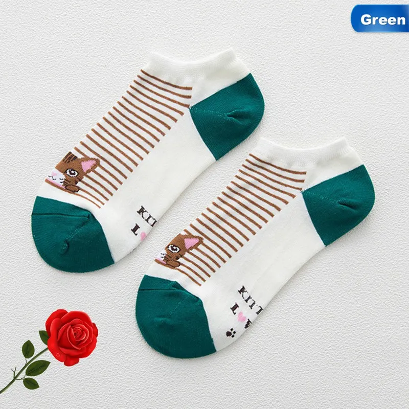 1 Pairs Comfortable Simple Kawaii Pattern Women Socks Cute Cartoon Cat Striped Cotton Casual