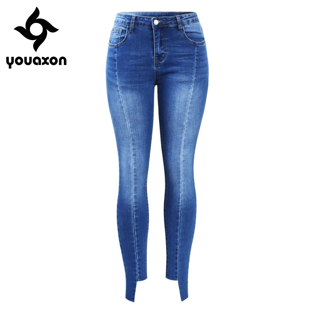 2154 Youaxon размера плюс, джинсы с фальшивыми задними карманами, женские Стрейчевые нестандартные обтягивающие джинсовые брюки, брюки для женщин
