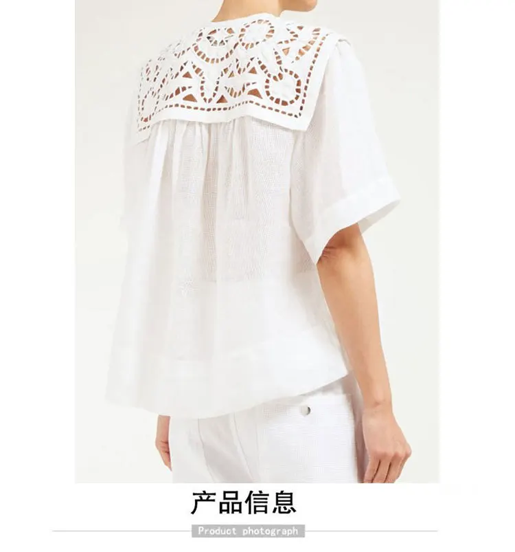Женская рубашка 0019 летняя новая свежая вышитая белая хлопковая рубашка с коротким рукавом
