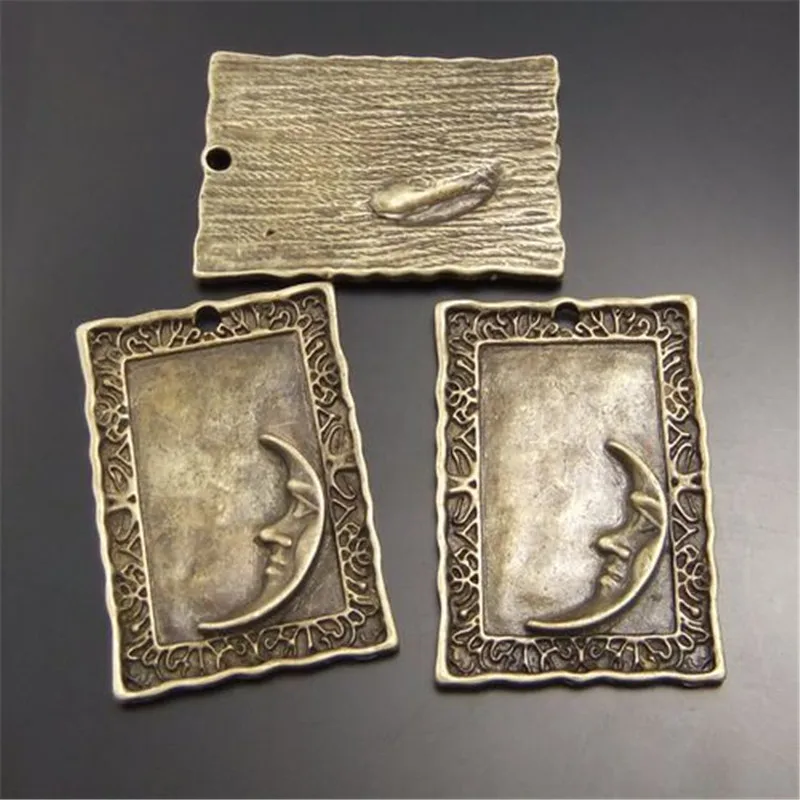 

15PCS Antique Style Bronze Look Square Charm Moon Pendants Finding 30*21MM