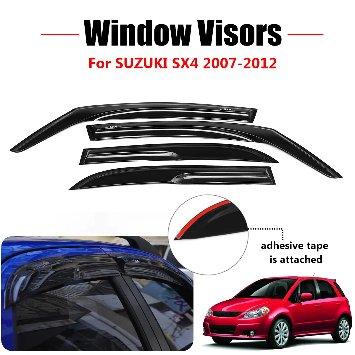 

4pc Car Window Protector Sun Guard Vent Wind Visor Rain Guards Shield for SUZUKI SX4 Hatchback 5door 2007-2012 Auto Moldings