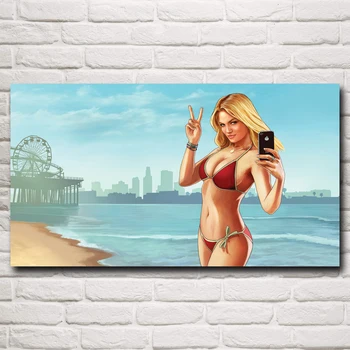 

FOOCAME Grand Theft Auto Game Posters and Prints Wall Art Silk Pictures Living Room Modern Home Decoration Painting Bedroom