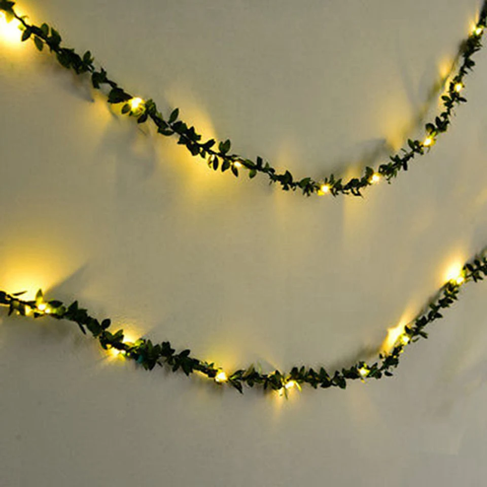 2M 20 LEDs Green Leaf Garland Waterproof Outdoor Garden Battery Operate Copper Lamp LED Fairy Beads String Lights For Holiday (15)