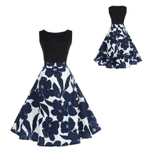 Fashion Women Floral Printed Vintage Party Dresses Summer O Neck Slim Sexy Vestidos Party Vintage Dresses