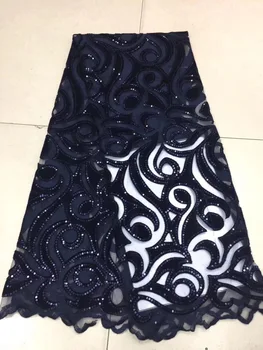 

2018 Free shipping 5yard newest design purple velvet African sequins net lace fabric French lace fabric for wedding party dress