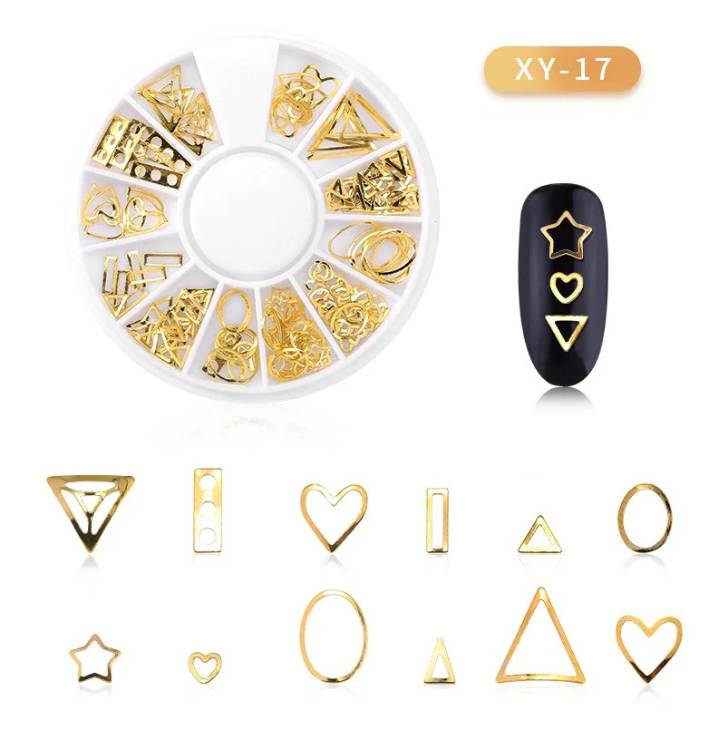 3D Полые Украшения для дизайна ногтей металлические геометрические золотые наконечники DIY Инструменты для дизайна ногтей модные декоративные наклейки для ногтей - Цвет: 17