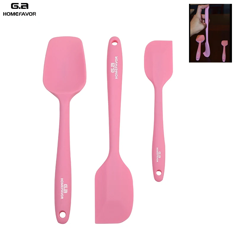  G.a HOMEFAVOR 3 Pcs Silicone Spatula Set Pink Baking Pastry Kitchen Accessories Cake Butter Scraper