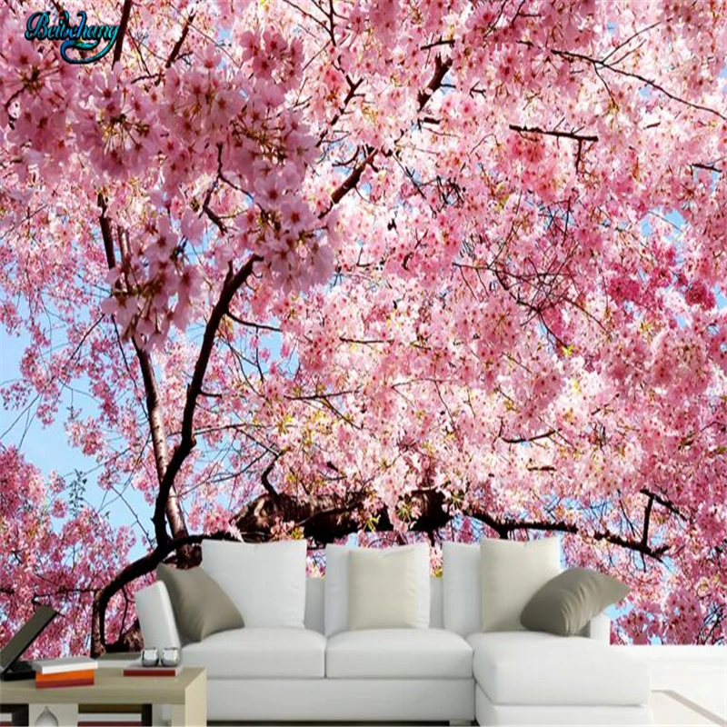 

beibehang Custom Nonwovens Wallpaper Mural Sakura Blooming TV Background Wall Lounges Sofa Decorative Paintings