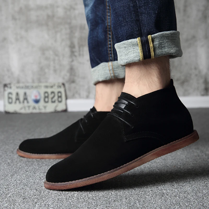 

2018 Men's Boots Suede Shoes Black Chelsea Boots Lace up Dress Shoes Men Suede Real Leather Ankle Boots Size 39-44 Martin Boots