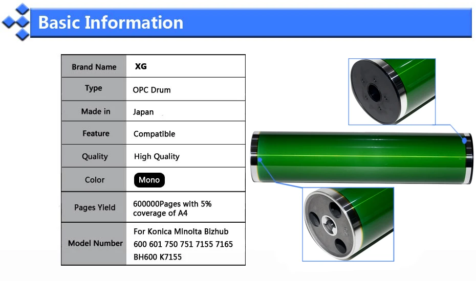 JAPAN 02XL DR-710 OPC Drum 1PC for KONICA MINOLTA 7155 7165 Bizhub 600 750 601 751 400000 Pages