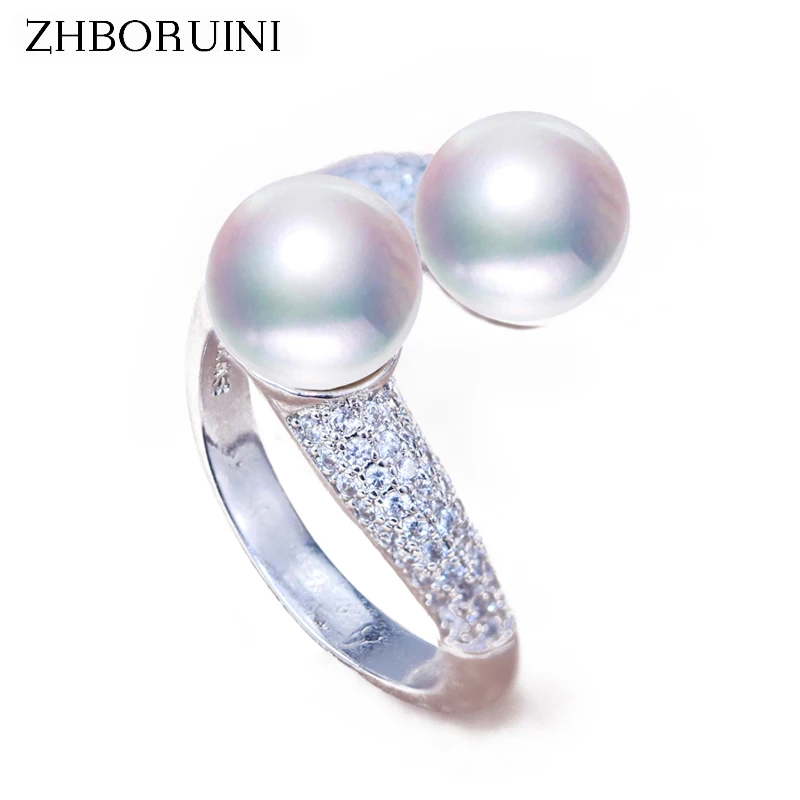 ZHBORUINI Fashion Pearl Ring Jewelry Natural Freshwater 925 Sterling Silver For Women 8-9mm AAA Zircon Gift | Украшения и