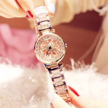 

Fashion New Authentic Ladies Watch Rotating Quartz Waterproof Steel Belt Rhinestone Bracelet Trend Watch
