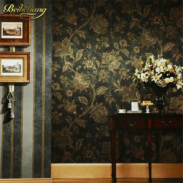 Tapete Papier Beibehang Rustikalen vintage wand papier gepr gt PVC tapete rolle TV hintergrund wand papier schwarz floral.jpg 640x640 - Tapete Papier