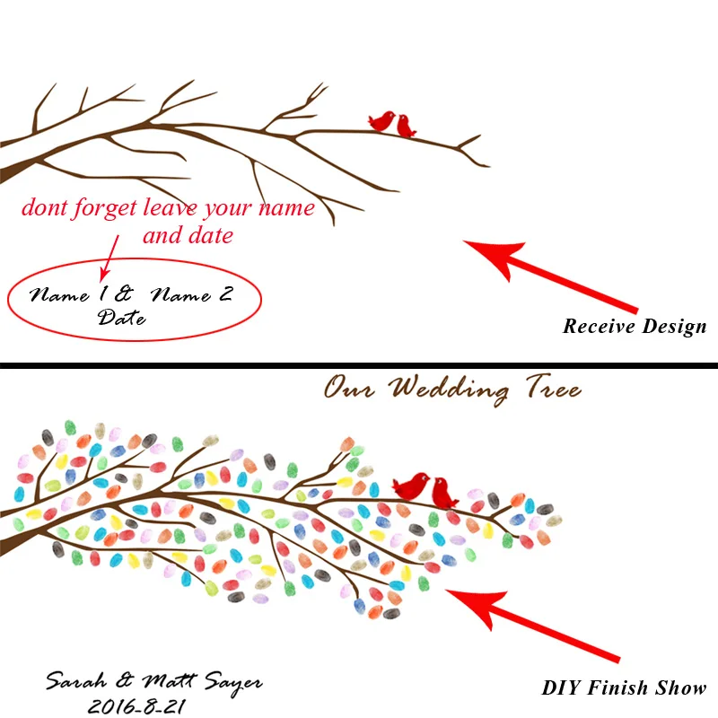 DIY Свадебное дерево отпечаток пальцев Подпись гость книга подарок на день рождения печатная живопись вечерние блага Индивидуальные без рамы холст живопись - Цвет: 018